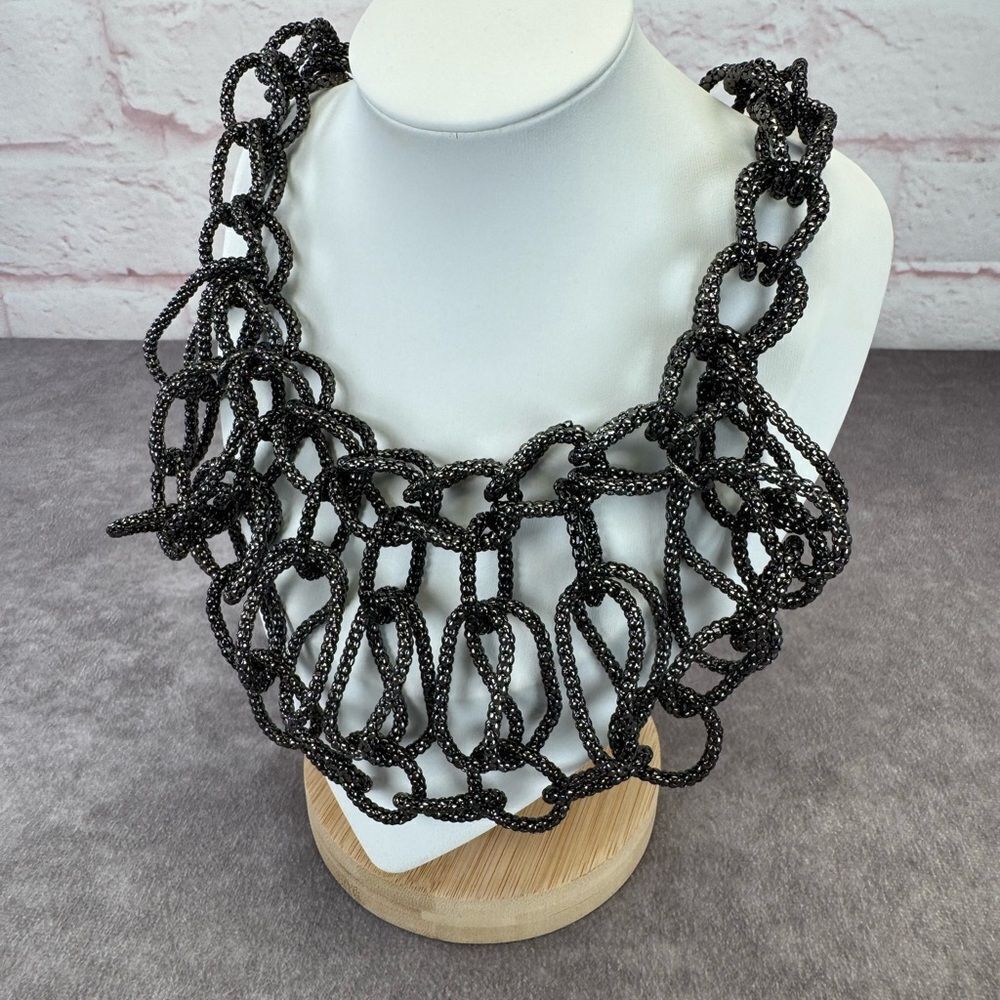 Talbots Vintage Gunmetal Link Black Drop Chain Necklace NEW